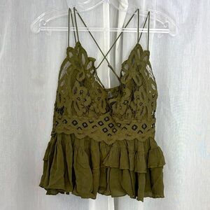 Intimately Free People Women's Adella Ruffle Cami Top Olive Sparrow